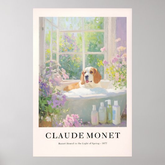 Basset Hound in Bathtub Poster Monet Style (Vorne)