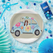 Basset Hound in einem Hippie-Auto Pappteller (Party)