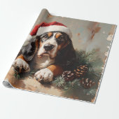 Basset Hound in einer Weihnachtsmannmütze Ölgemäld Geschenkpapier (Ungerollt)