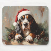 Basset Hound in einer Weihnachtsmannmütze Ölgemäld Mousepad (Vorne)