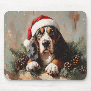 Basset Hound in einer Weihnachtsmannmütze Ölgemäld Mousepad