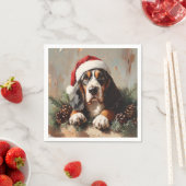 Basset Hound in einer Weihnachtsmannmütze Ölgemäld Serviette (Beispiel)