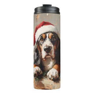 Basset Hound in einer Weihnachtsmannmütze Ölgemäld Thermosbecher