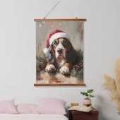 Basset Hound in einer Weihnachtsmannmütze Ölgemäld Wandteppich Mit Holzrahmen (Schlafzimmer)