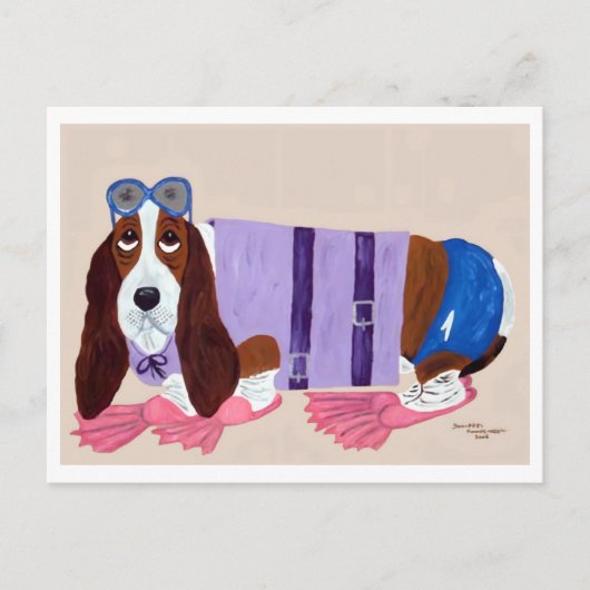 Basset Hound in Flippers  Postkarte (Vorderseite)