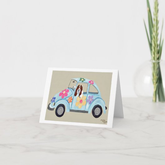 Basset Hound in Hippie-Auto Einladung (Vorderseite)