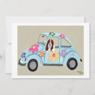 Basset Hound in Hippie-Auto Einladung
