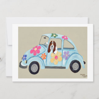 Basset Hound in Hippie-Auto Einladung