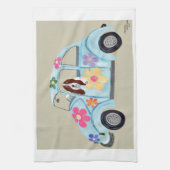 Basset Hound in Hippie-Auto Geschirrtuch (Vertikal)