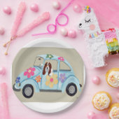 Basset Hound in Hippie-Auto Pappteller (Party)