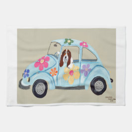 Basset Hound in Hippie car  Geschirrtuch