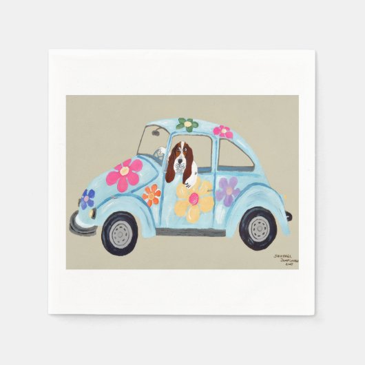  Basset Hound in Hippy car Serviette (Vorderseite)
