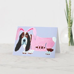 Basset Hound in Pink Bunny Anzug Feiertagskarte