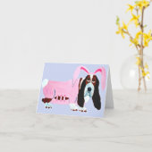 Basset Hound in Pink Bunny Anzug Karte (Gelbe Blume)