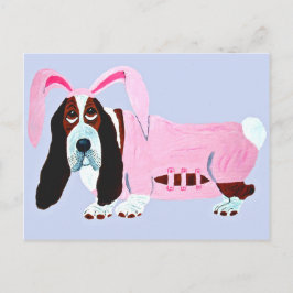 Basset Hound in Pink Bunny Anzug Postkarte