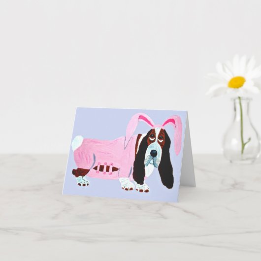 Basset Hound In Pink Bunny Suit Karte (Kleines Gewächs)