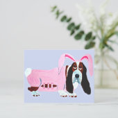 Basset Hound In Pink Bunny Suit Postkarte (Stehend Vorderseite)