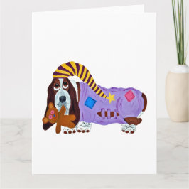 Basset Hound in PJs with teddy bear Dankeskarte