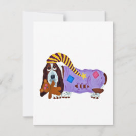 Basset Hound in PJs with teddy bear RSVP Karte