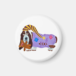 Basset Hound in Pyjamas mit Teddybär Magnet
