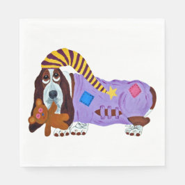 Basset Hound in Pyjamas mit Teddybär Serviette