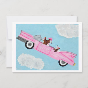 Basset Hound in rosa Cabrio am Himmel Karte