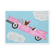 Basset Hound in rosa Cabrio im Himmel Karte