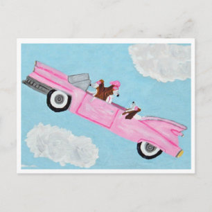 Basset Hound in rosa Cabrio im Himmel Karte