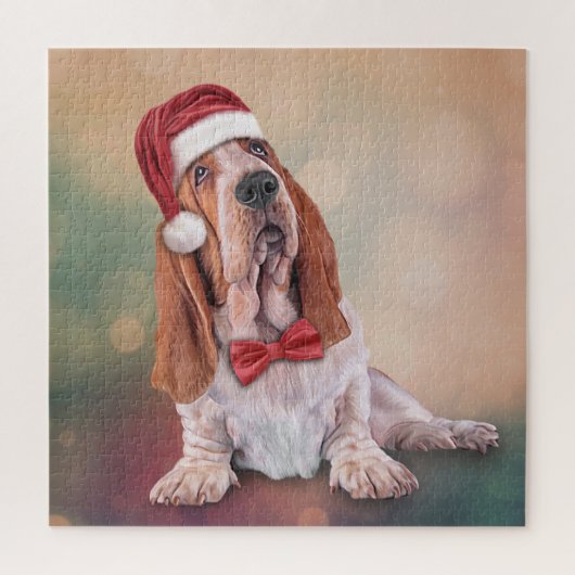 Basset Hound in rotem Hut des Weihnachtsmanns Puzzle (Vertikal)