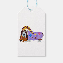 Basset Hound in Schlafanzug mit Teddybär Geschenkanhänger