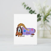 Basset Hound in Schlafanzug mit Teddybär Postkarte (Stehend Vorderseite)