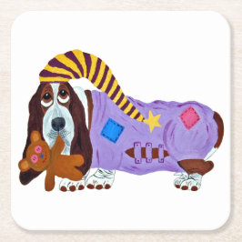 Basset Hound in Schlafanzug mit Teddybär Rechteckiger Pappuntersetzer