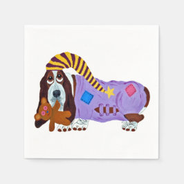Basset Hound in Schlafanzug mit Teddybär Serviette
