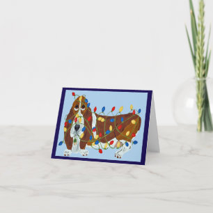 Basset Hound in Weihnachtslichtern verheddert Dankeskarte