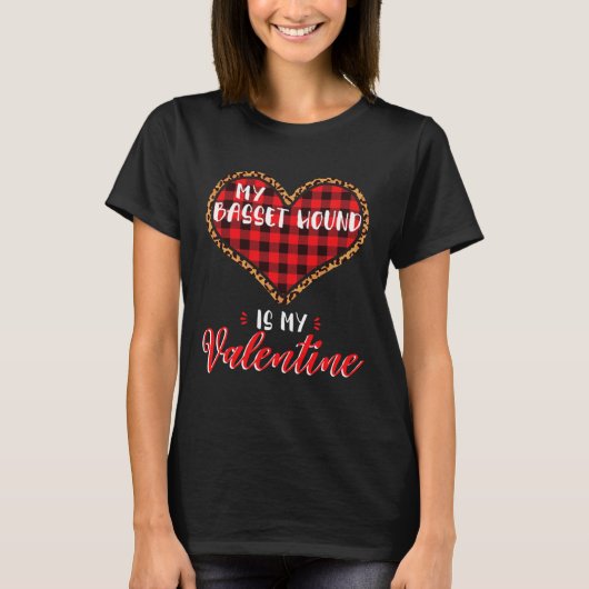 Basset Hound Is My Valentine Heart Dog Leopard Buf T-Shirt (Vorderseite)
