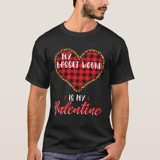 Basset Hound Is My Valentine Heart Dog Leopard Buf T-Shirt (Vorderseite)