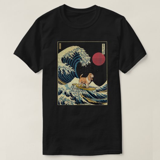 Basset Hound Japanisch Kanagawa Wave Funny Surf Do T-Shirt (Design vorne)