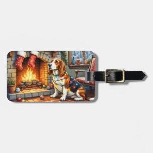 Basset Hound Kamin mit Weihnachtslichtern Gepäckanhänger