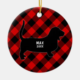 Basset Hound Karierte Weihnachtsfeier Keramik Ornament