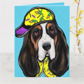 Basset Hound Karte (Gelbe Blume)