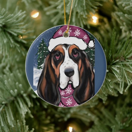 BASSET HOUND KERAMIK ORNAMENT (Baum)