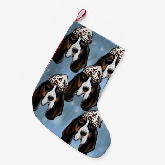 BASSET HOUND KLEINER WEIHNACHTSSTRUMPF (Vorderansicht (hängend))