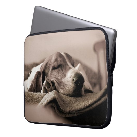Basset Hound-Laptop-Hülse Laptopschutzhülle (Vorderseite Links)