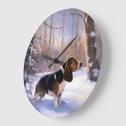 Basset Hound lassen es schneeweihen Große Wanduhr (Winkel)