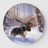 Basset Hound lassen es schneeweihen Große Wanduhr (Vorderseite)