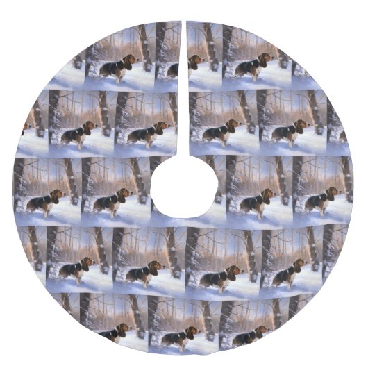 Basset Hound lassen es schneeweihen Polyester Weihnachtsbaumdecke (Vorderseite)