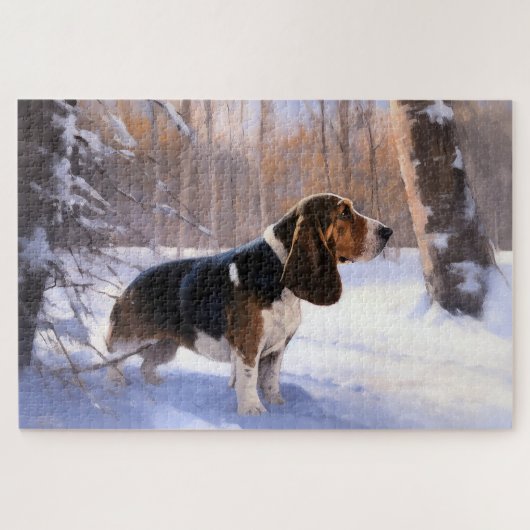 Basset Hound lassen es schneeweihen Puzzle (Horizontal)