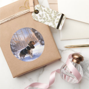 Basset Hound lassen es schneeweihen Runder Aufkleber