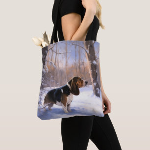 Basset Hound lassen es schneeweihen Tasche