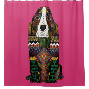 Basset Hound Liebe fuchsienrosa Duschvorhang